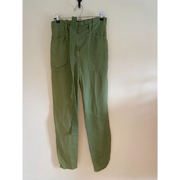 A.L.C Women's Green Textured Pocketed High Waisted Straight leg Cargo - Picture 5 of 8